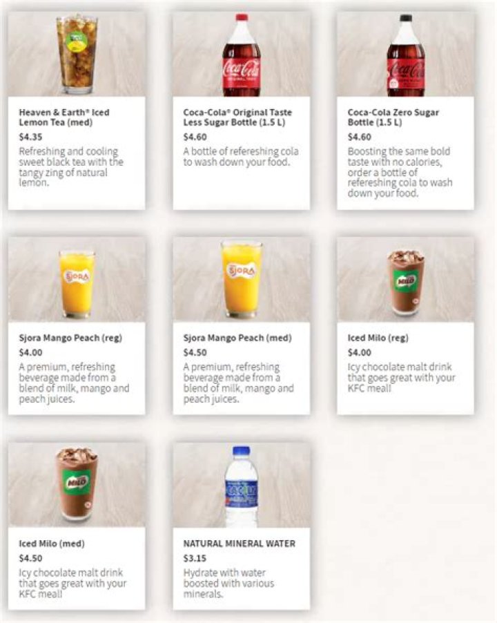 KFC Drinks Menu and Prices - SarkariResult
